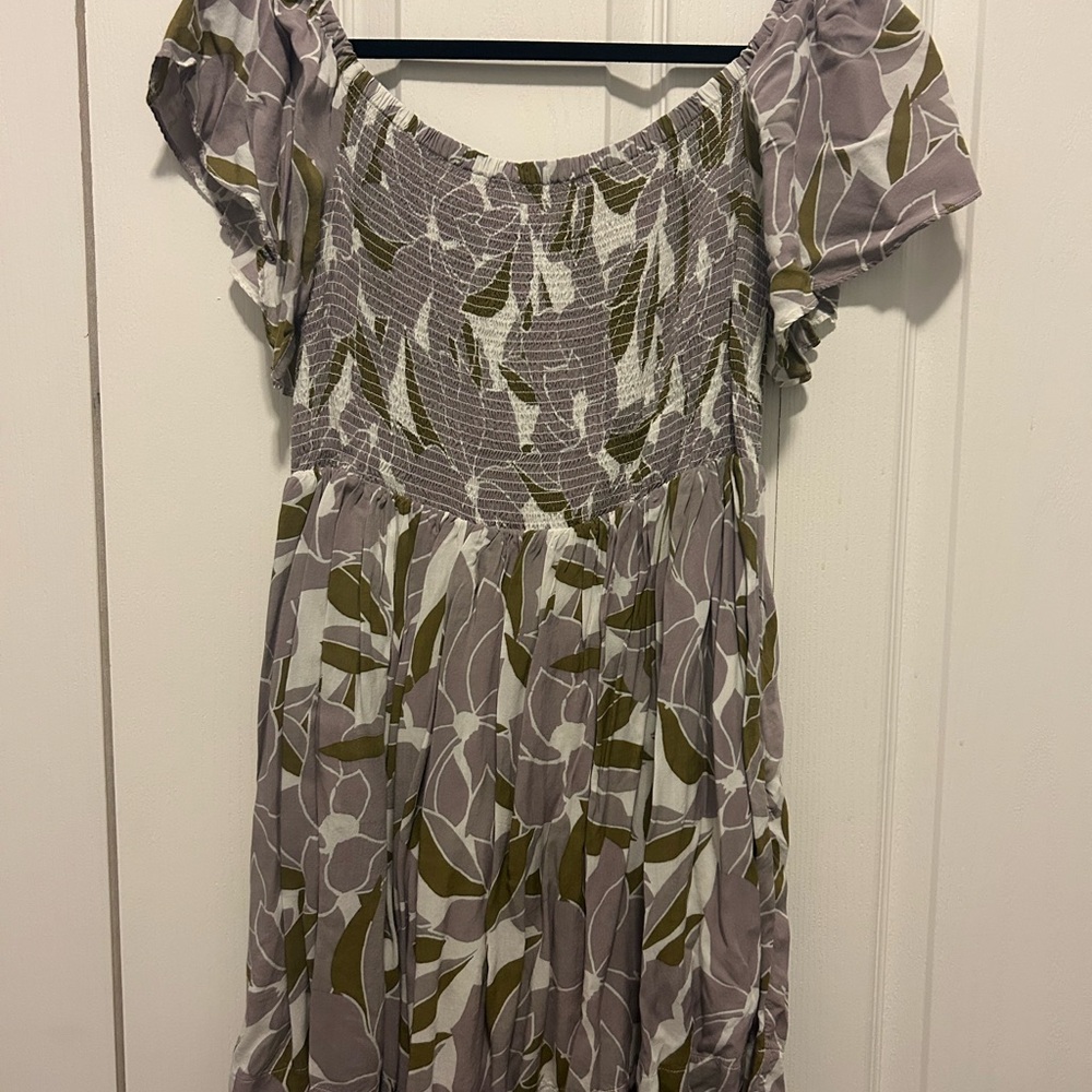 Free People Olive and Gray Floral Dress